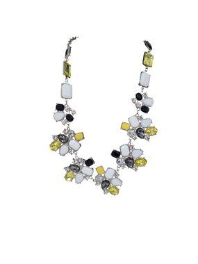 Statement‎ Crystal Rhinestone Bib Necklace Yellow Black White Silver Tone Chic